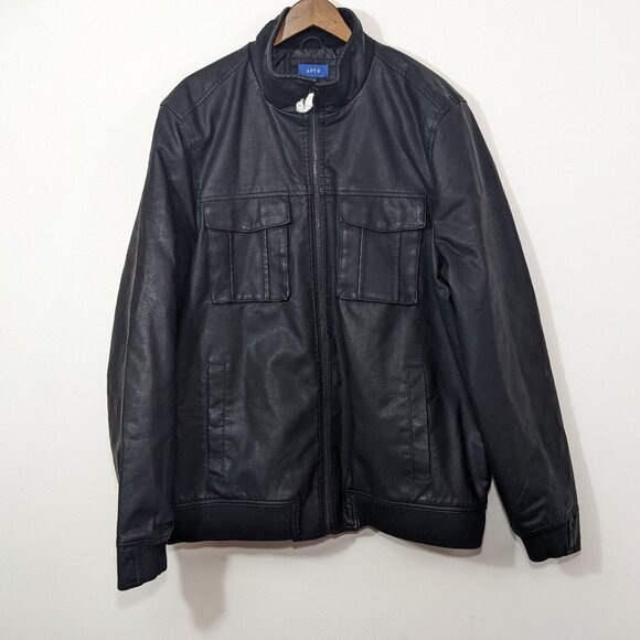 NWT Apt. 9 Men's Faux Leather Bomber Jacket Black Pockets size 2XL Tall - Picture 1 of 11